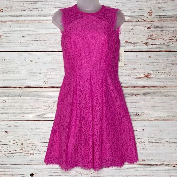 NWT Shoshanna Paris Lace Fit and Flare Dress in Hot Pink Sz 2